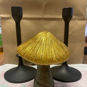 Gold and Black Mushroom Candle Holder Set